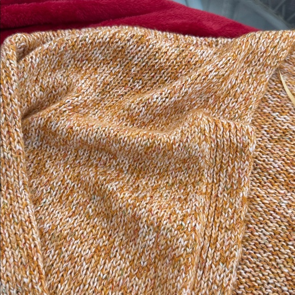 LOFT Marled Open-Front Cardigan in Mustard and Cream - Picture 3 of 6